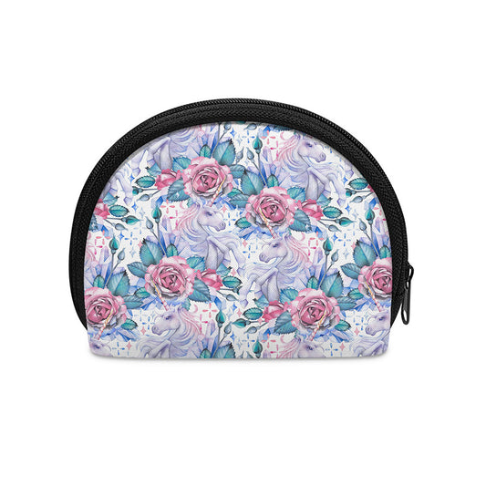 White Fairy Rose Unicorn Pattern Print Coin Purse