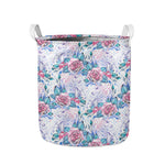 White Fairy Rose Unicorn Pattern Print Collapsible Laundry Basket