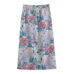 White Fairy Rose Unicorn Pattern Print Cotton Front Slit Maxi Skirt