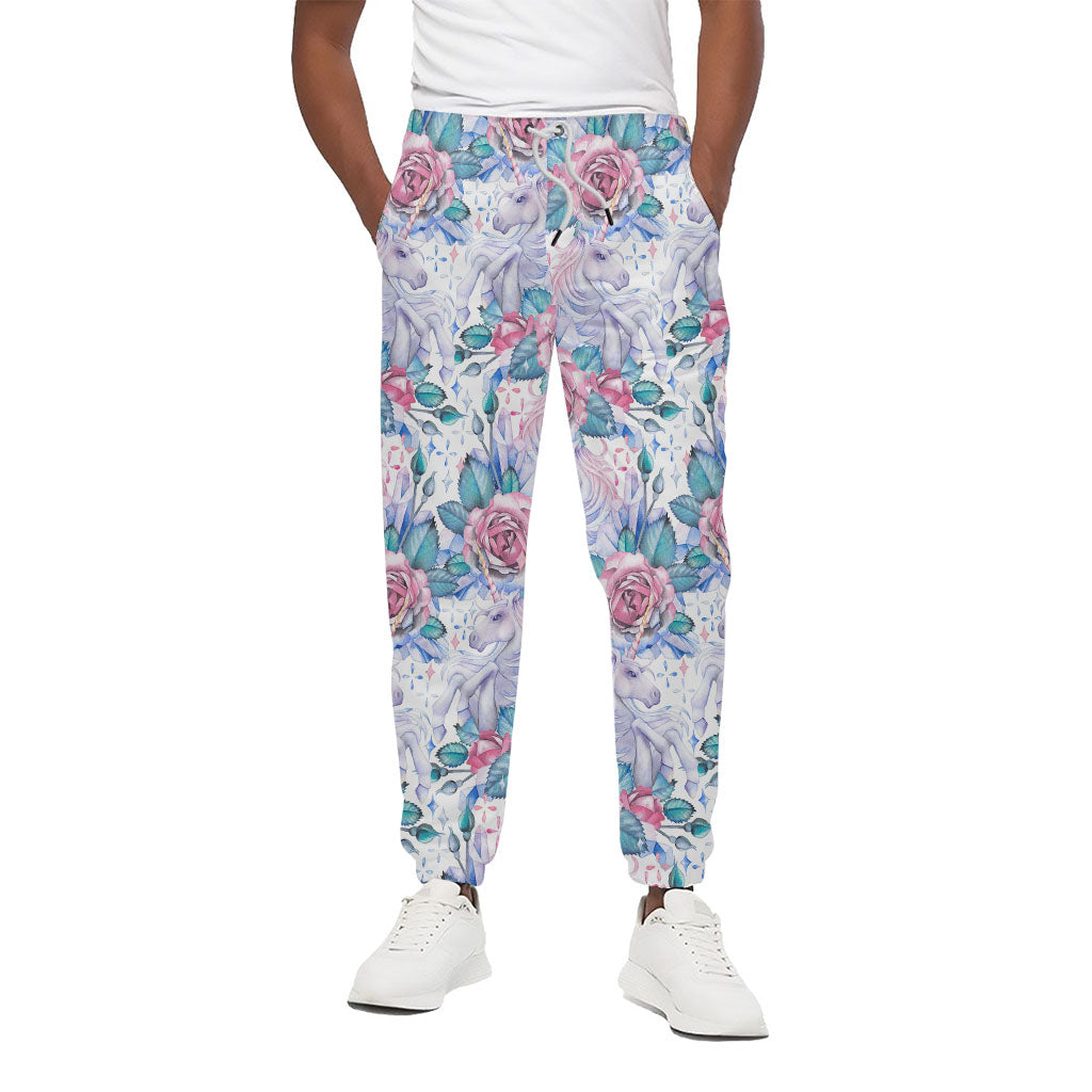 White Fairy Rose Unicorn Pattern Print Cotton Pants