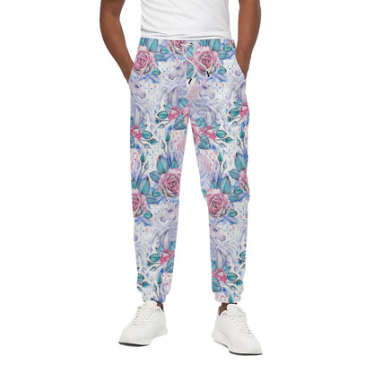White Fairy Rose Unicorn Pattern Print Cotton Pants