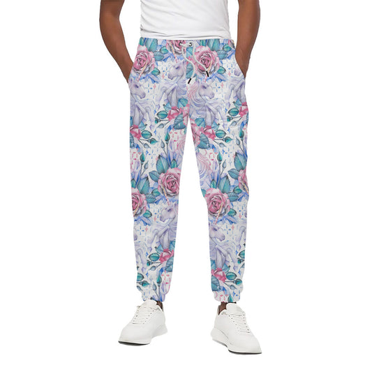 White Fairy Rose Unicorn Pattern Print Cotton Pants