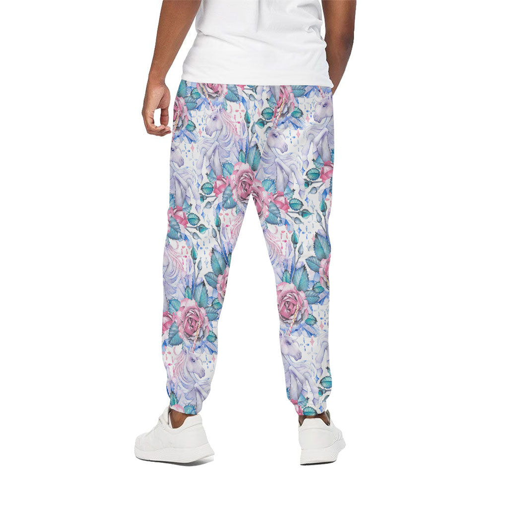 White Fairy Rose Unicorn Pattern Print Cotton Pants