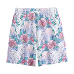 White Fairy Rose Unicorn Pattern Print Cotton Shorts
