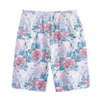 White Fairy Rose Unicorn Pattern Print Cotton Shorts