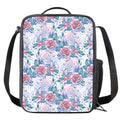 White Fairy Rose Unicorn Pattern Print Crossbody Lunch Bag