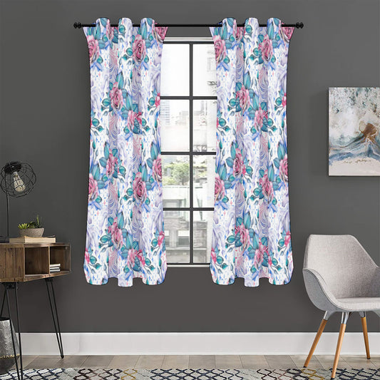 White Fairy Rose Unicorn Pattern Print Curtain