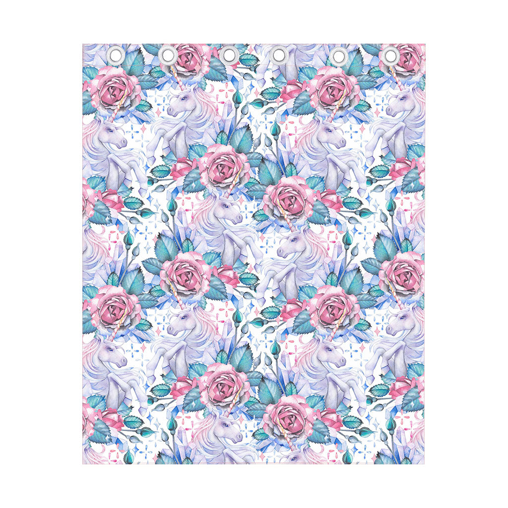 White Fairy Rose Unicorn Pattern Print Curtain