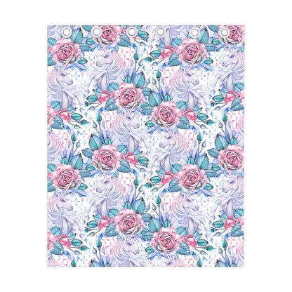 White Fairy Rose Unicorn Pattern Print Curtain