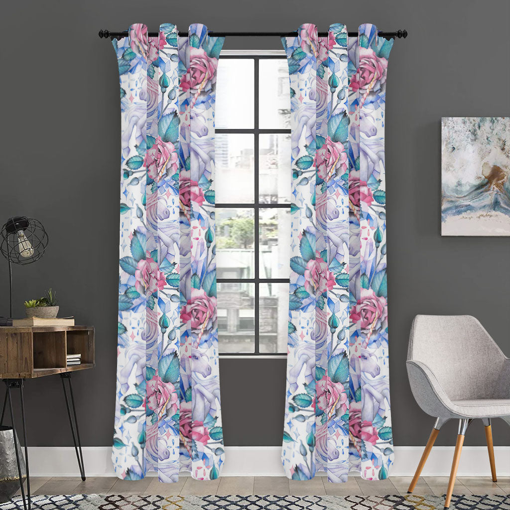 White Fairy Rose Unicorn Pattern Print Curtain