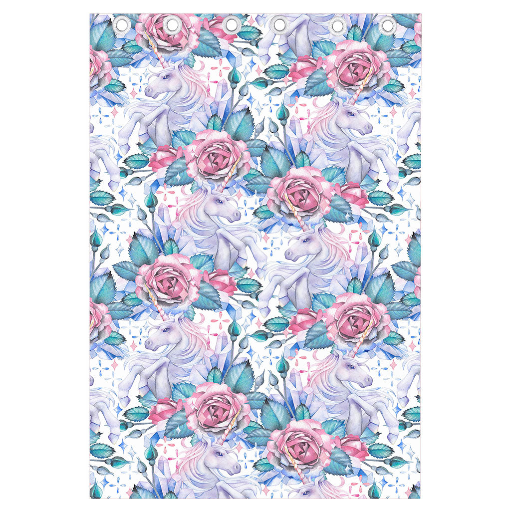 White Fairy Rose Unicorn Pattern Print Curtain