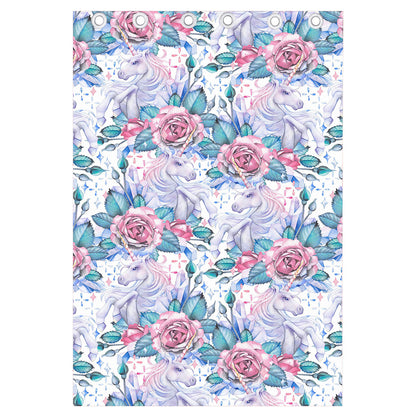 White Fairy Rose Unicorn Pattern Print Curtain