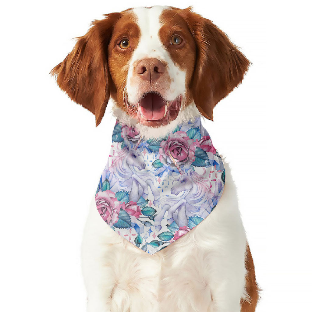 White Fairy Rose Unicorn Pattern Print Dog Bandana
