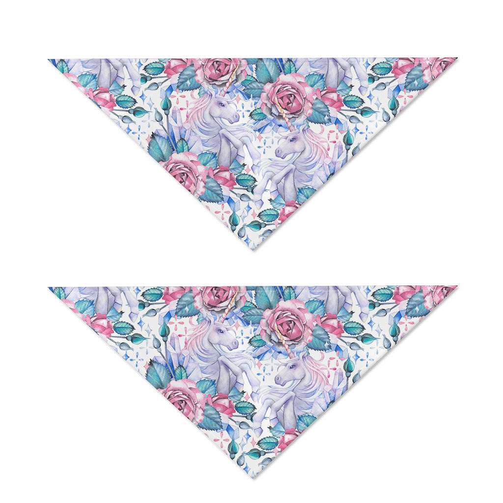 White Fairy Rose Unicorn Pattern Print Dog Bandana
