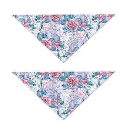 White Fairy Rose Unicorn Pattern Print Dog Bandana
