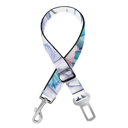 White Fairy Rose Unicorn Pattern Print Dog Seat Belt