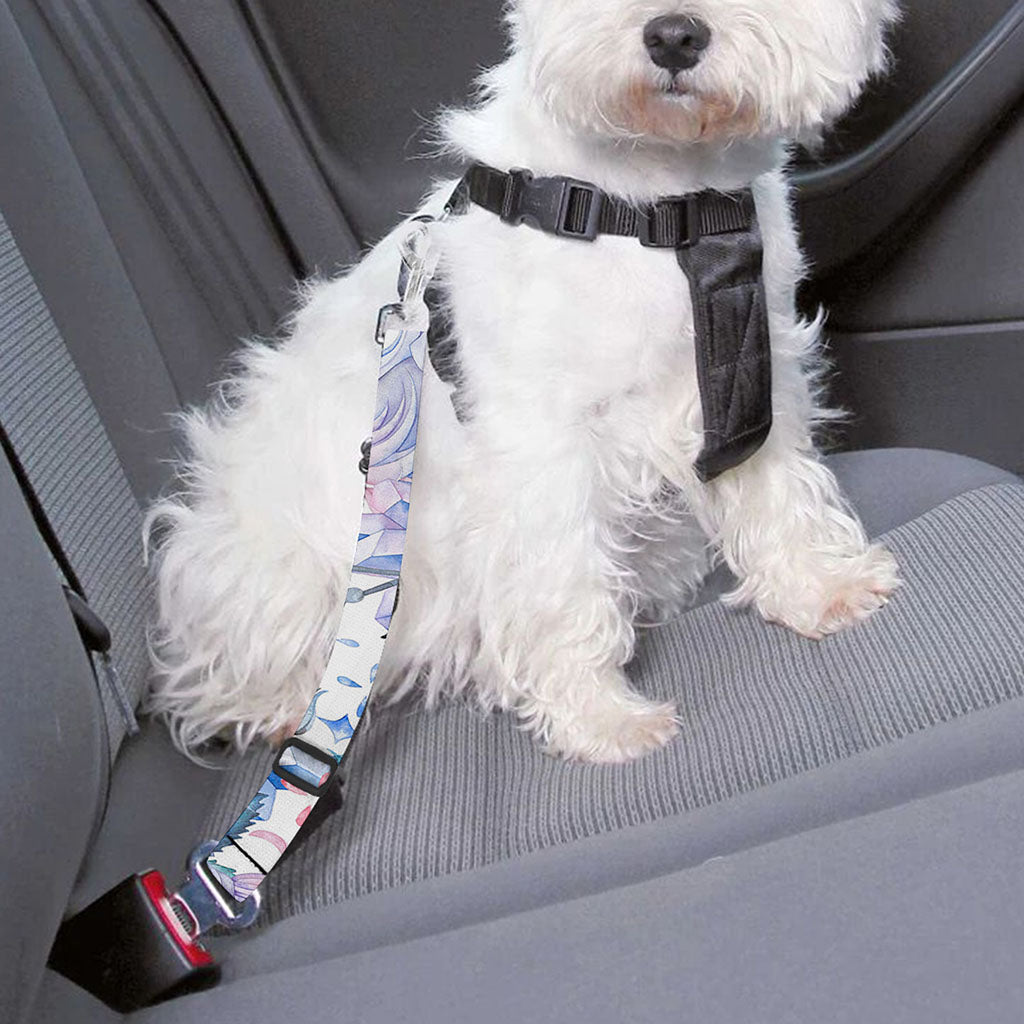 White Fairy Rose Unicorn Pattern Print Dog Seat Belt