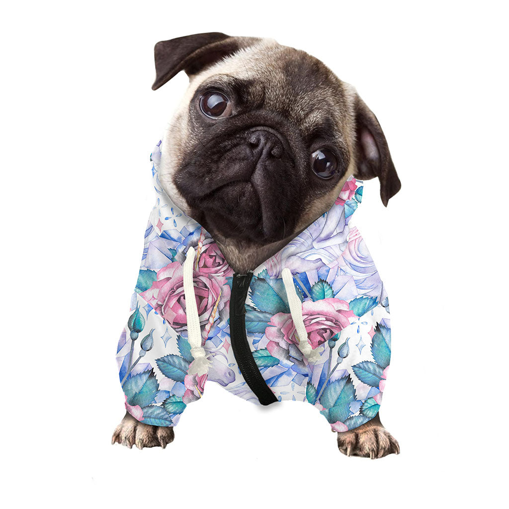 White Fairy Rose Unicorn Pattern Print Dog Zip Up Hoodie