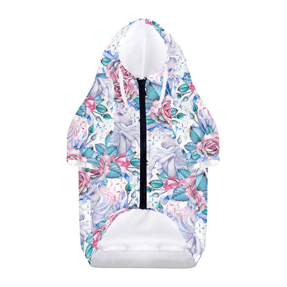White Fairy Rose Unicorn Pattern Print Dog Zip Up Hoodie
