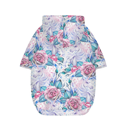 White Fairy Rose Unicorn Pattern Print Dog Zip Up Hoodie
