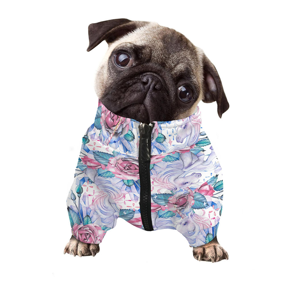 White Fairy Rose Unicorn Pattern Print Dog Zip Up Jacket