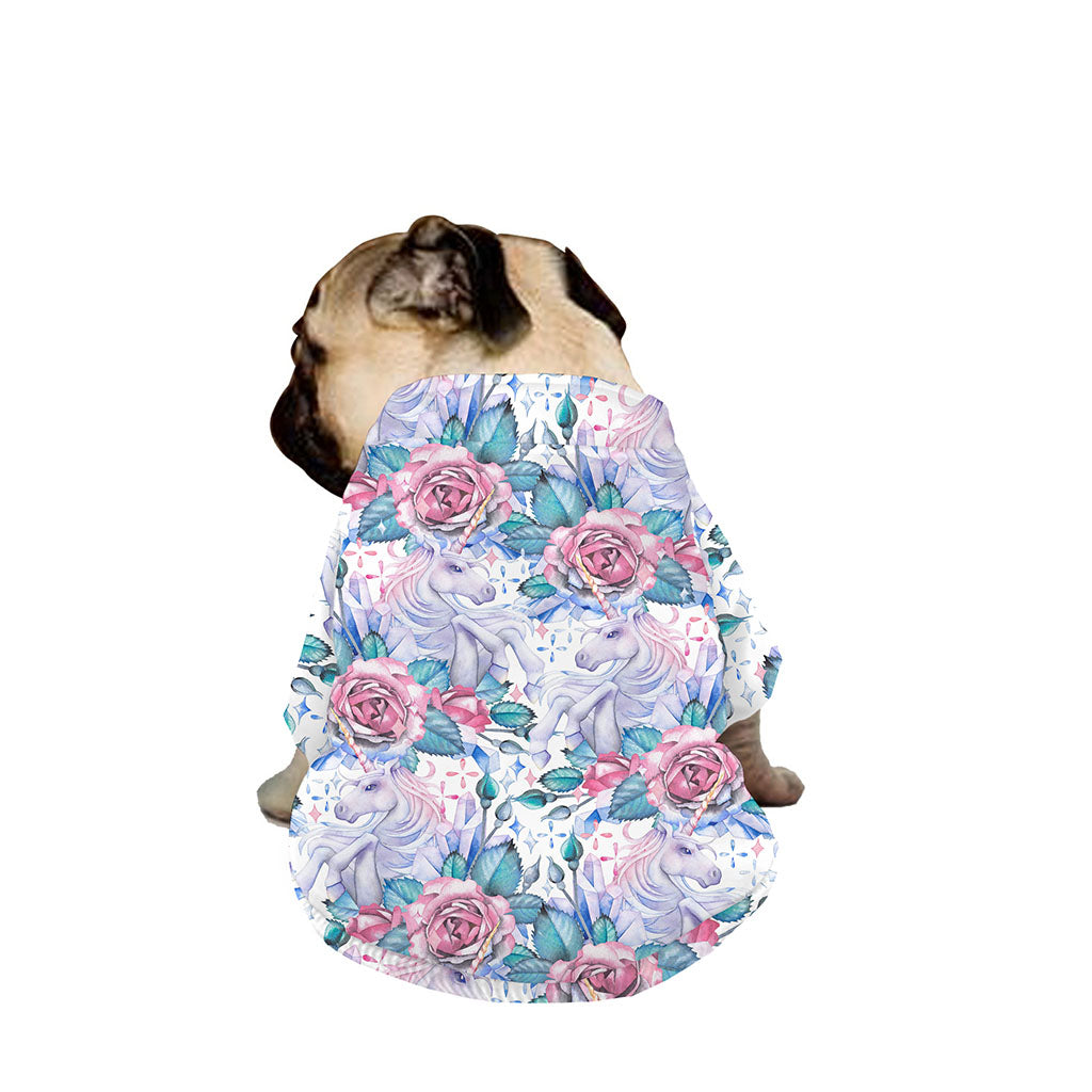 White Fairy Rose Unicorn Pattern Print Dog Zip Up Jacket