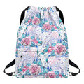 White Fairy Rose Unicorn Pattern Print Drawstring Backpack