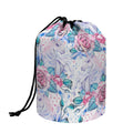 White Fairy Rose Unicorn Pattern Print Drawstring Makeup Bag
