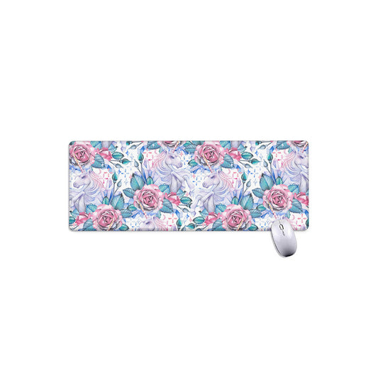 White Fairy Rose Unicorn Pattern Print Extended Mouse Pad