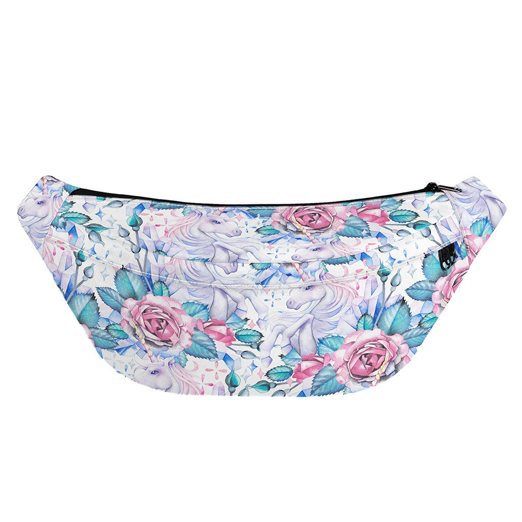 White Fairy Rose Unicorn Pattern Print Fanny Pack