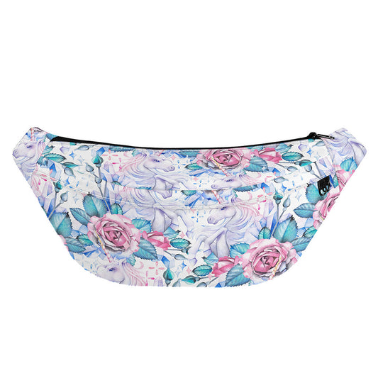 White Fairy Rose Unicorn Pattern Print Fanny Pack