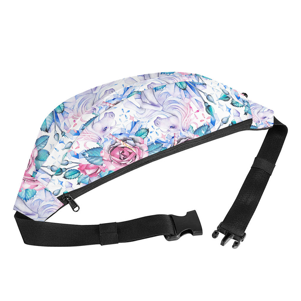 White Fairy Rose Unicorn Pattern Print Fanny Pack