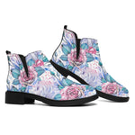 White Fairy Rose Unicorn Pattern Print Flat Ankle Boots
