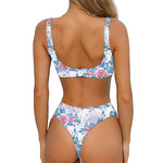 White Fairy Rose Unicorn Pattern Print Front Bow Tie Bikini