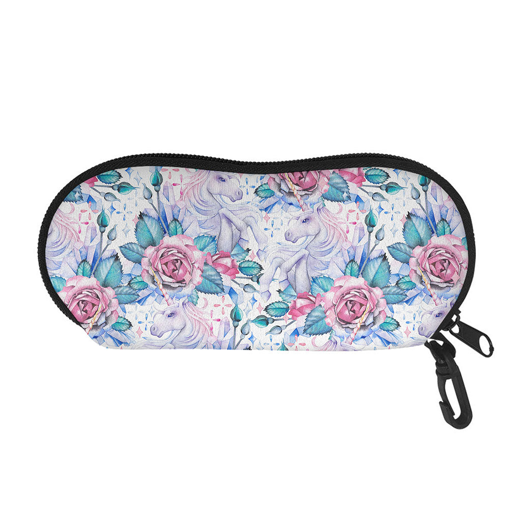 White Fairy Rose Unicorn Pattern Print Glasses Case