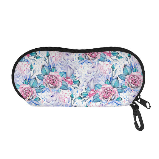 White Fairy Rose Unicorn Pattern Print Glasses Case