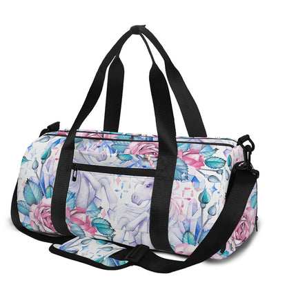 White Fairy Rose Unicorn Pattern Print Gym Bag