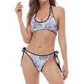 White Fairy Rose Unicorn Pattern Print Halter Scoop Tie Side Bikini