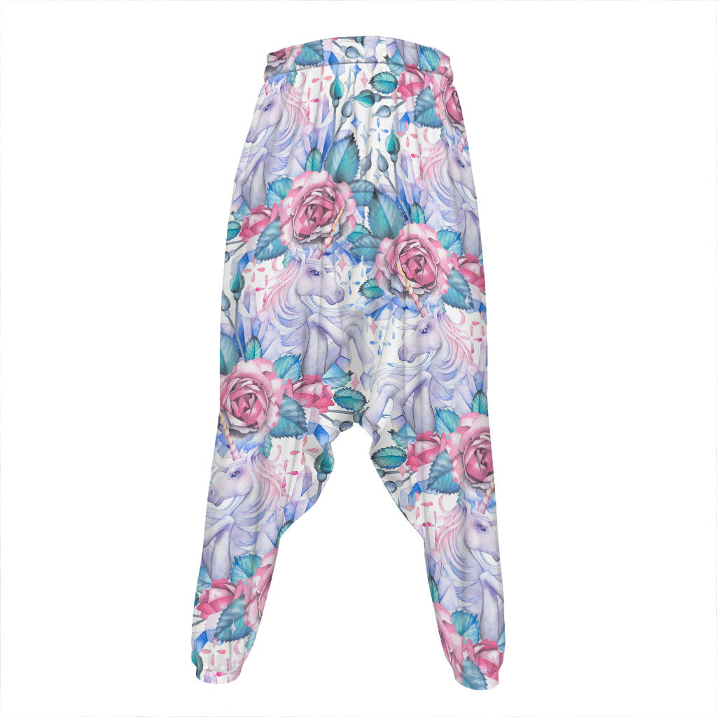 White Fairy Rose Unicorn Pattern Print Hammer Pants