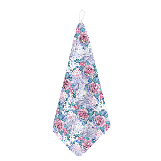 White Fairy Rose Unicorn Pattern Print Hand Towel