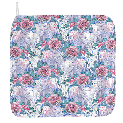 White Fairy Rose Unicorn Pattern Print Hand Towel