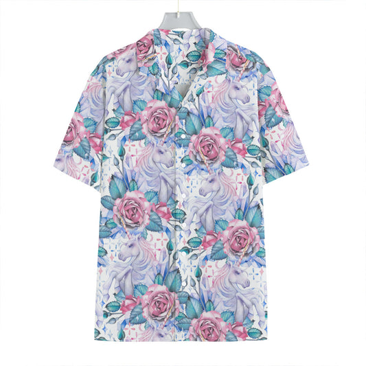 White Fairy Rose Unicorn Pattern Print Hawaiian Shirt