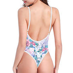 White Fairy Rose Unicorn Pattern Print High Cut One Piece Swimsuit