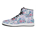 White Fairy Rose Unicorn Pattern Print High Top Leather Sneakers