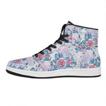 White Fairy Rose Unicorn Pattern Print High Top Leather Sneakers