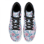 White Fairy Rose Unicorn Pattern Print High Top Leather Sneakers