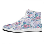 White Fairy Rose Unicorn Pattern Print High Top Leather Sneakers