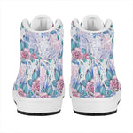 White Fairy Rose Unicorn Pattern Print High Top Leather Sneakers