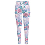White Fairy Rose Unicorn Pattern Print High-Waisted Pocket Leggings