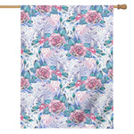 White Fairy Rose Unicorn Pattern Print House Flag